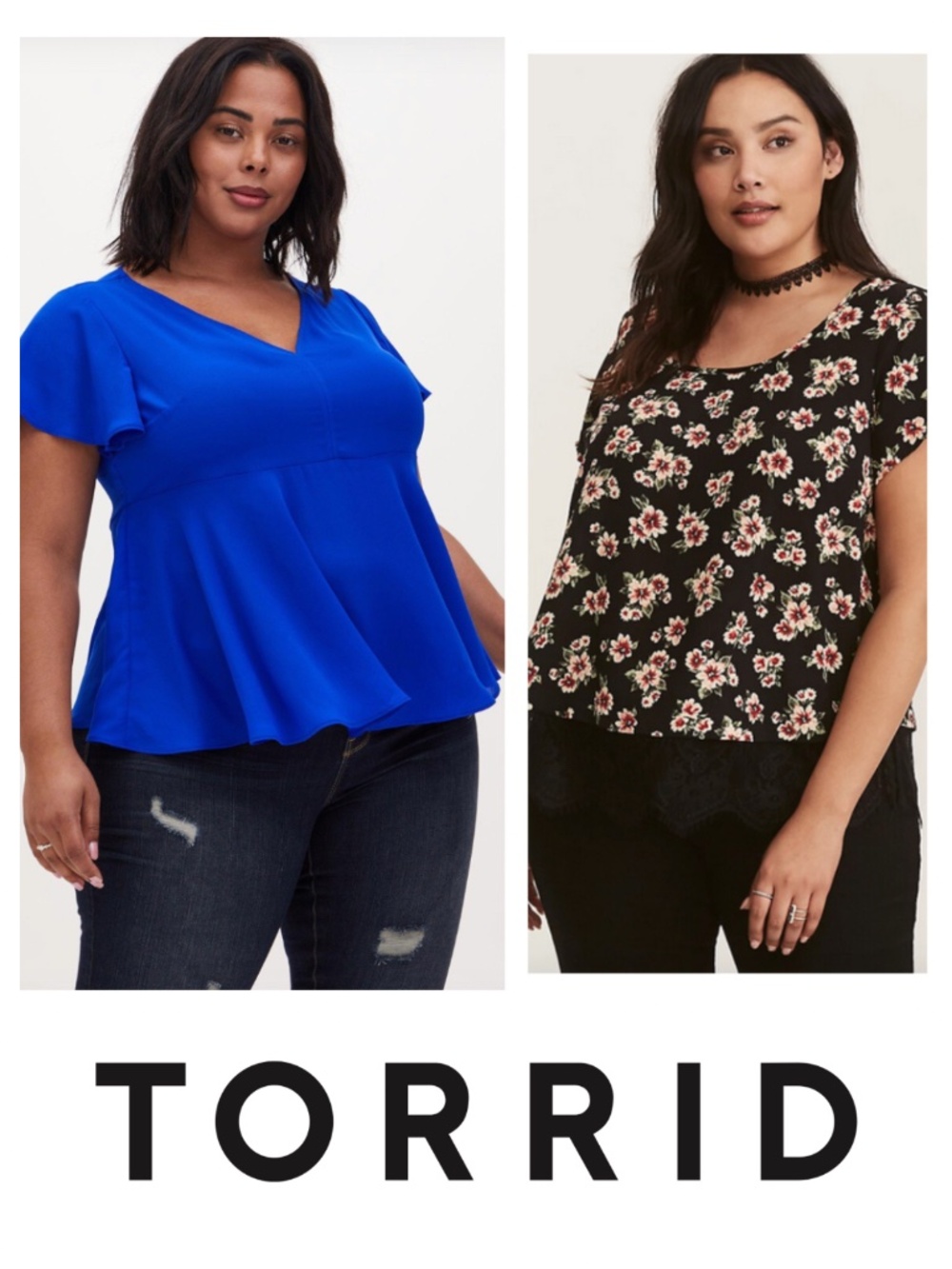 LOT (2) Torrid Shirt Top Tunic 1X 16 18 Blue Black Floral Georgette Babydoll